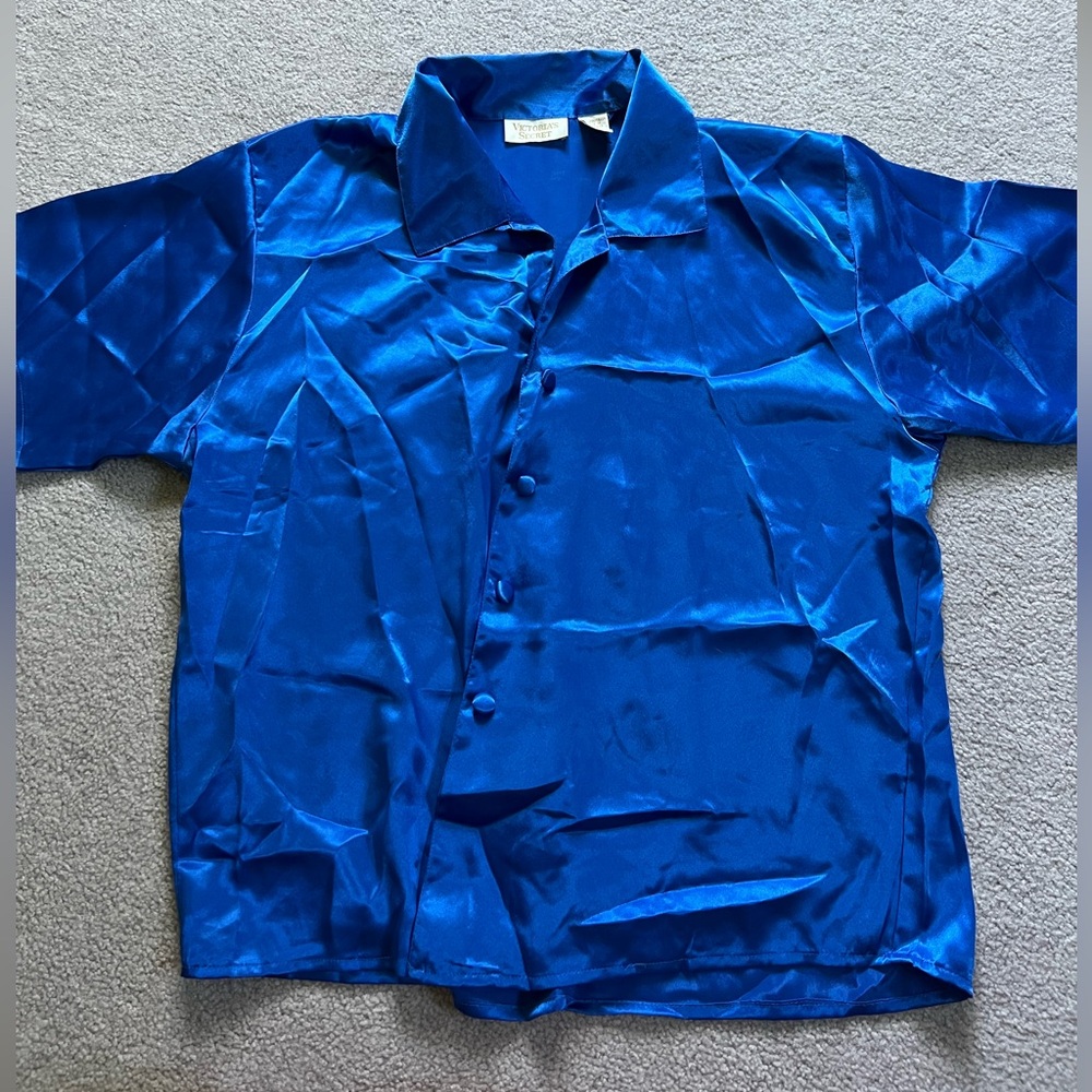 Victoria's Secret Vibrant Blue Satin Button-Down Shirt